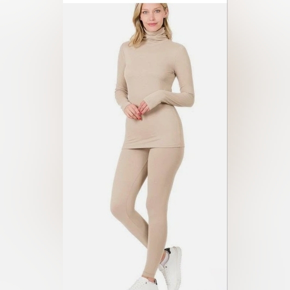 #038 Swank A Posh Beige Turtleneck Leggings Set - Picture 2 of 6